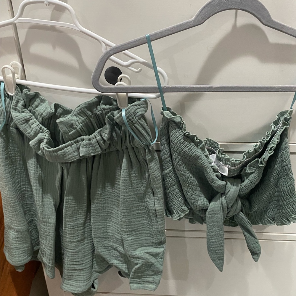 High waist shorts and bandeau set